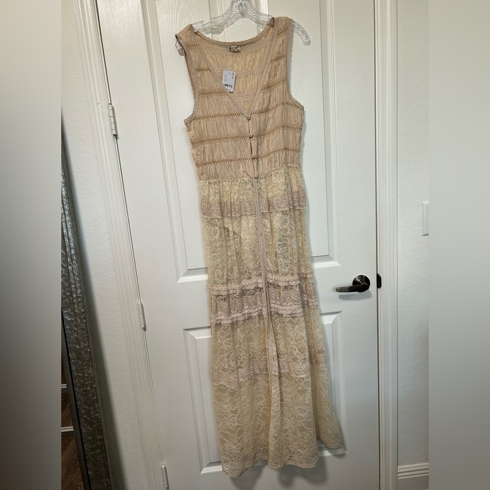 Intimately Free People Sweet Saloon sleeveless maxi bodysuit lace slip dress